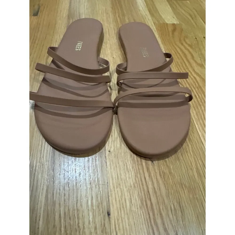 TKEES Emma Cocobutter Vegan 3 Strap Sandals Flat Slides Beach Pool Size US 9